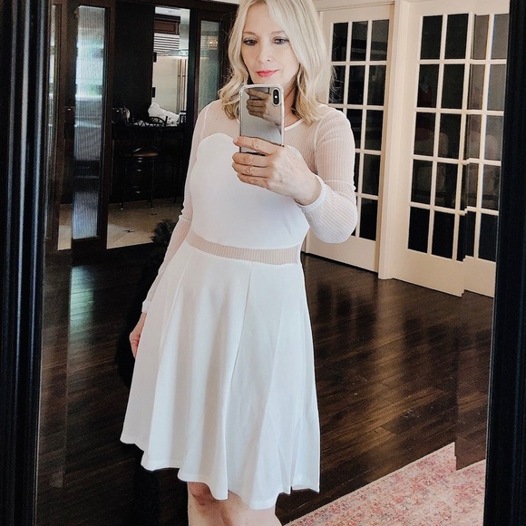 3/$36 Fit and flare dress mesh sleeves crew neck - Picture 2 of 8